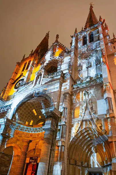 Photo of Saint Jean cathedral during Festival of Lights (fête des Lumières) in Lyon - France