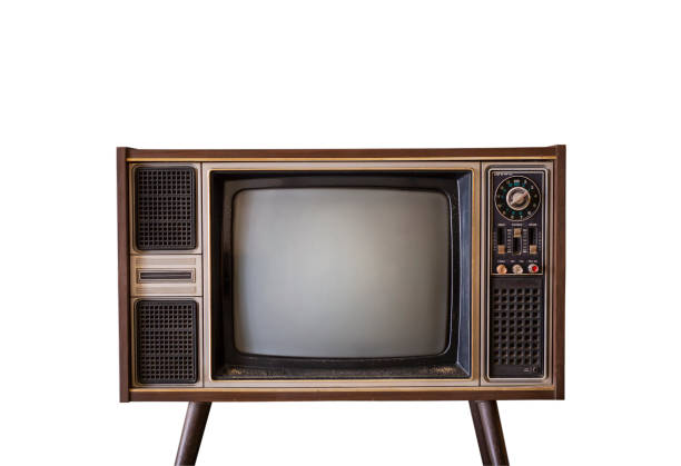 istock Retro old TV with blank screen standing isolated on white background, vintage television with clipping path 1371102484