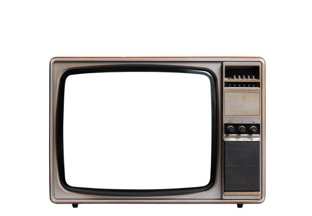 istock Retro old TV receiver cut out screen isolated on white background with clipping path. Vintage television style 1371102502