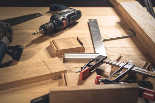 istock Different construction tools with Hand tools for home renovation on wooden board maintenance and reparing concept. 1371102613