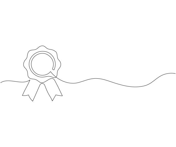 Award winning ribbon - first place concept. Continuous one line drawing. Minimalistic vector illustration. Usable for different purposes. leadership drawings stock illustrations