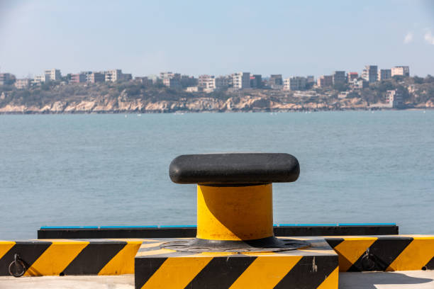 Metal Bollards for mooring ships in large harbours. Play a stabilizing role when the ship docks.
