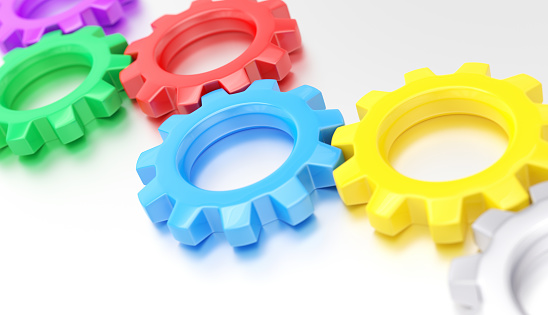 Gears like teamwork concept on white background
