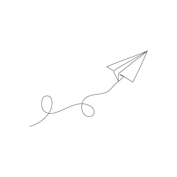 ilustraciones, imágenes clip art, dibujos animados e iconos de stock de nave de avión de papel - concepto de envío de correo. dibujo continuo de una línea. ilustración vectorial minimalista. - flying vacations doodle symbol