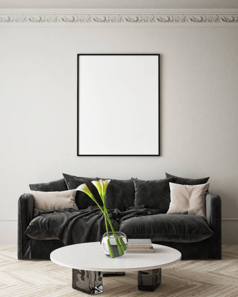 istock mock up poster frame in modern interior background, living room, Scandinavian style, 3D render, 3D illustration 1371109516