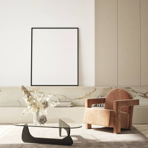 istock mock up poster frame in modern interior background, living room, Scandinavian style, 3D render, 3D illustration 1371109532