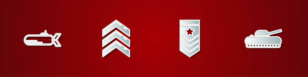 illustrations, cliparts, dessins animés et icônes de définissez sous-marin, rang militaire, chevron et icône de char. vecteur - military rank badge marines