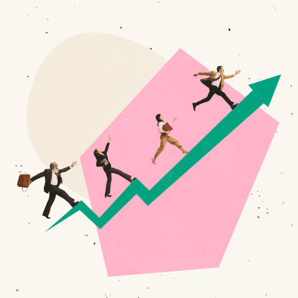 istock Creative design. Business people, employees running on arrow going upwards symbolizing professional success 1371113921
