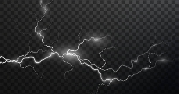 illustrazioni stock, clip art, cartoni animati e icone di tendenza di luce isolata vettoriale lightning png. linee astratte di luce magica. effetti di fulmine naturali realistici - lightning