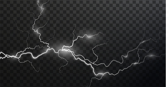 Light isolated vector lightning JPG. Magic light abstract lines. Realistic natural lightning effects
