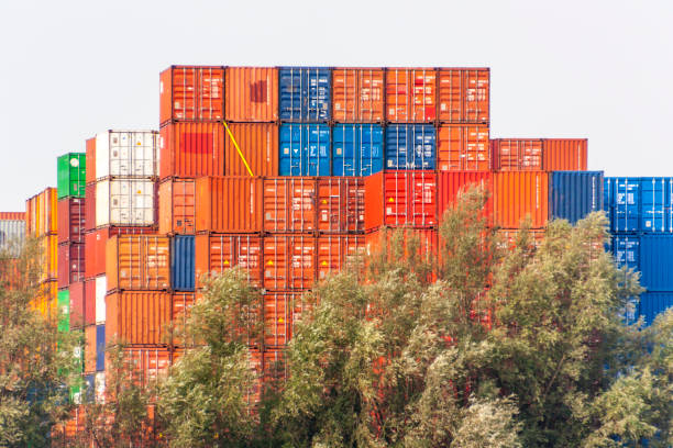 Containers at the port of Rotterdam stock photo