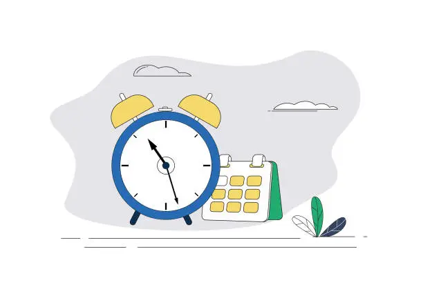 Vector illustration of Alarm clock and desk calendar.