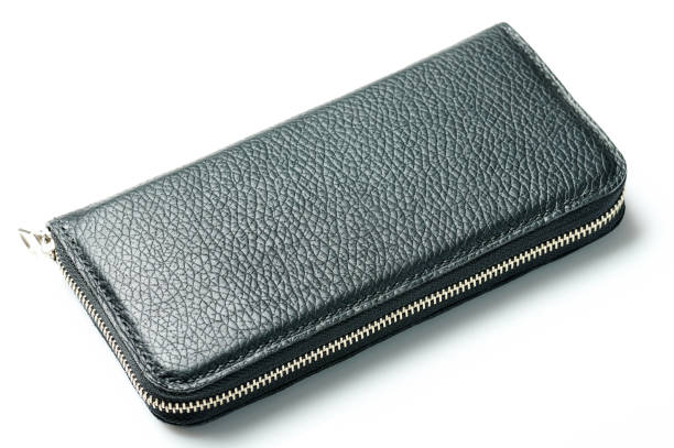 istock Black leather purse with zipper 1371117782
