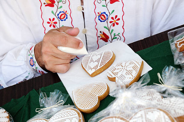 traditional gingerbread decorating stock photo