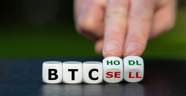 istock Symbol for keeping (hodl) Bitcoins (BTC). Hand turns dice and changes the expression 
