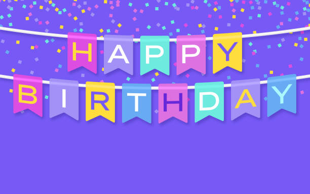 ilustrações, clipart, desenhos animados e ícones de mensagem de banner de feliz aniversário - glitter purple backgrounds shiny