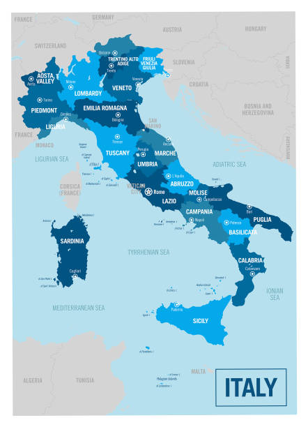 italy country and regions political map. high detailed vector illustration with isolated provinces, departments, regions, cities, islands and states easy to ungroup. - lazio stock illustrations