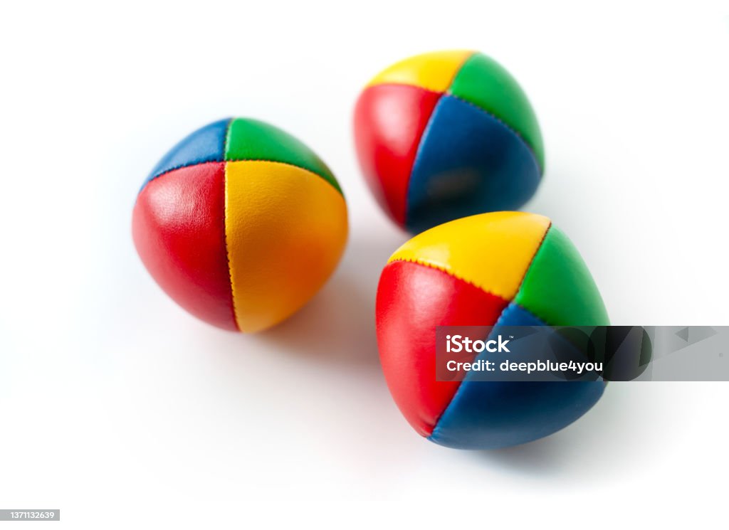 Three colorful juggling balls isolated on white background Juggling Stock Photo