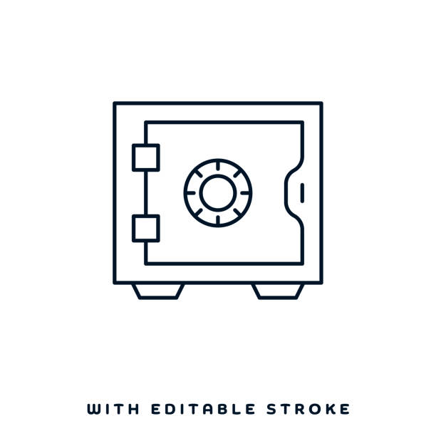 stockillustraties, clipart, cartoons en iconen met bank vault line icon design - brandkast beveiligingsapparatuur