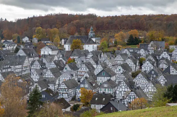 view of the old town Freudenberg Germany half-timbered houses