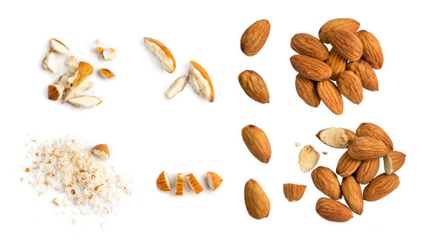 istock Collection of broken and whole almond nuts 1371134853