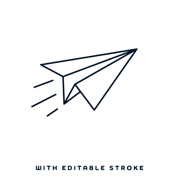 ilustraciones, imágenes clip art, dibujos animados e iconos de stock de diseño de iconos de línea de avión de papel - simplicity paper airplane airplane journey