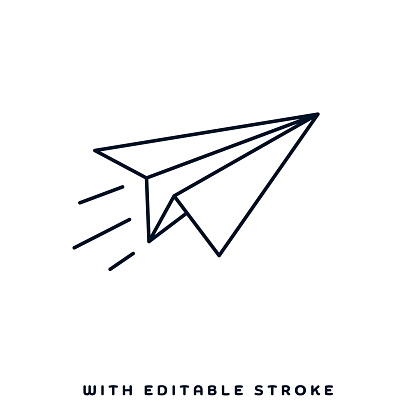 Paper airplane concept graphic design can be used as icon representations. The vector illustration is line style, pixel perfect, suitable for web and print with editable linear strokes.