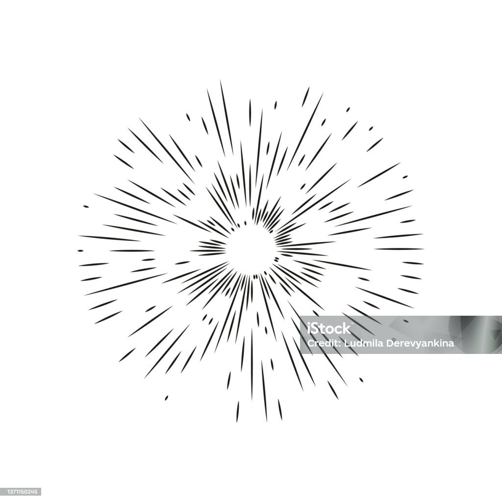 Sun Rays Ink Drawing Sun Rays Hand Drawn Linear Drawing Stock Illustration - Download Image ...