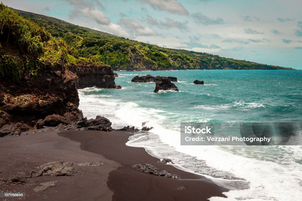 Black sand beach near the Pools of Ohe'o in Haleakala National Park, Maui, Hawaii Haleakala National Park Stock Photo