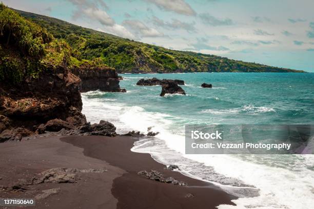 Black Sand Beach Near The Pools Of Oheo In Haleakala National Park Maui Hawaii Stock Photo - Download Image Now