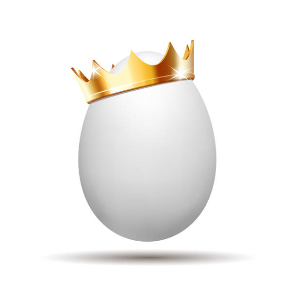 istock White Realistic egg with golden crown for design flyer, corporate template, brochure. 1371154979