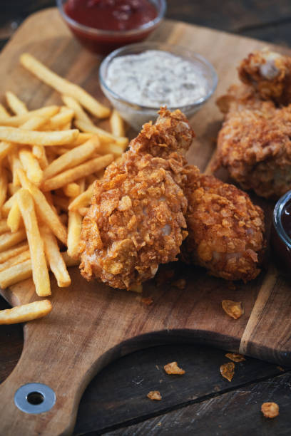 istock Crispy Fried Chicken Drumsticks with French Fries 1371157870