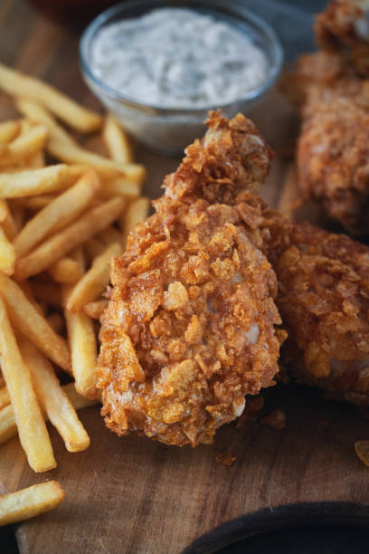 istock Crispy Fried Chicken Drumsticks with French Fries 1371157874