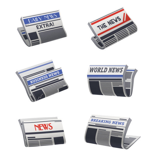 ilustrações de stock, clip art, desenhos animados e ícones de set of isolated newspaper icon. paper media - newspaper the media rolled up print media