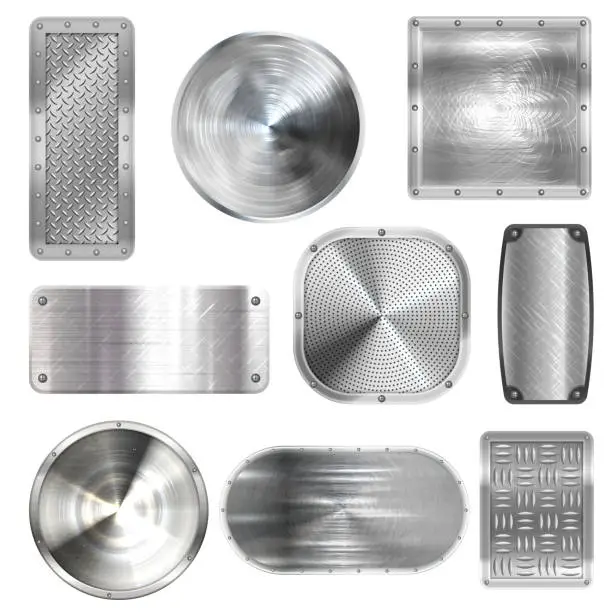 Vector illustration of Metal plates on steel screw rivets, floor tiles