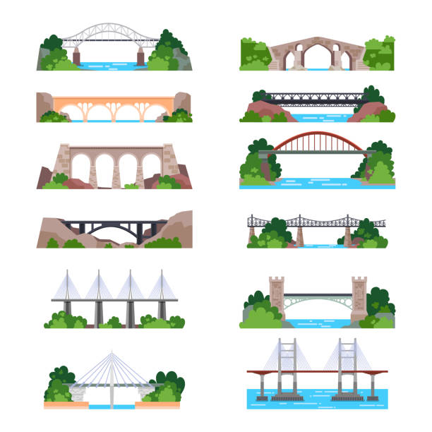 고립 된 현대및 빈티지 다리 세트 - viaduct stock illustrations