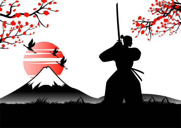 istock Japanese art with ancient design of samurai training sword near Fuji mount 1371159514