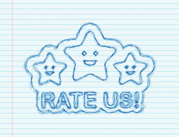 Vector illustration of Rating stars. Flat design. User reviews, rating, classification concept. sketch icon. Enjoying the app. Rate us. Vector illustration.