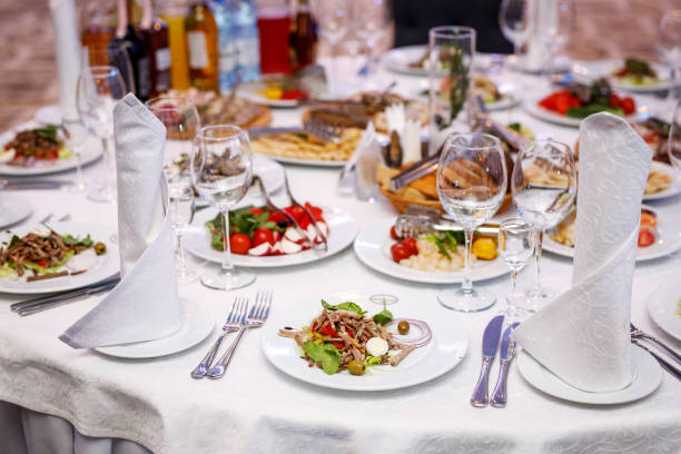 istock Plate with salad on the banquet table. 1371175579