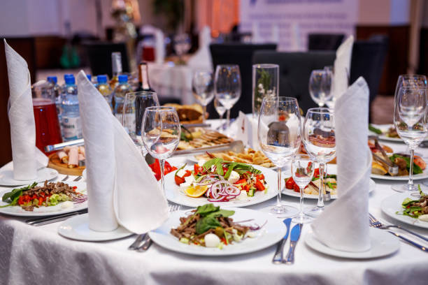 istock Plate with salad on the banquet table. 1371175584