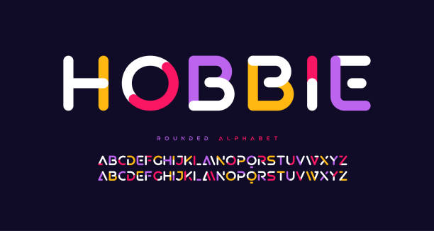 Modern trendy rounded colorful sans serif vector alphabet, uppercase letter set Modern trendy rounded colorful sans serif vector alphabet, uppercase letter set. competition round stock illustrations