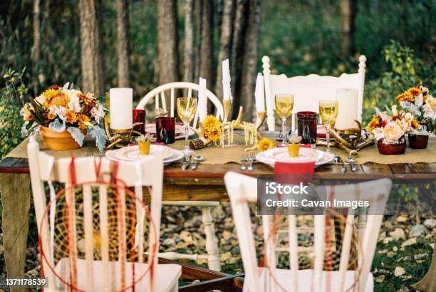 Beautiful Southwest Styled Outdoor Tablescape Stock Photo - Download Image Now - Outdoors, Inspiration, Autumn