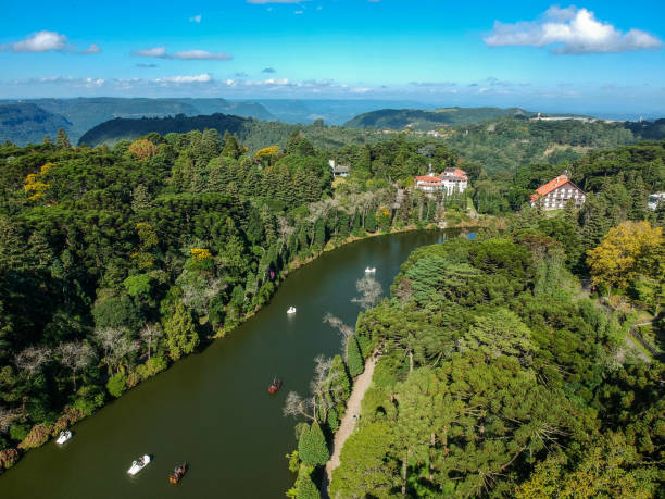 Drone view of Lago Negro in Gramado, RS, BR Drone view of Lago Negro in Gramado, RS, BR gramado stock pictures, royalty-free photos & images