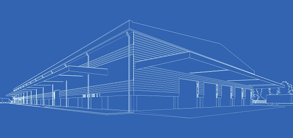Building drawing in blueprint