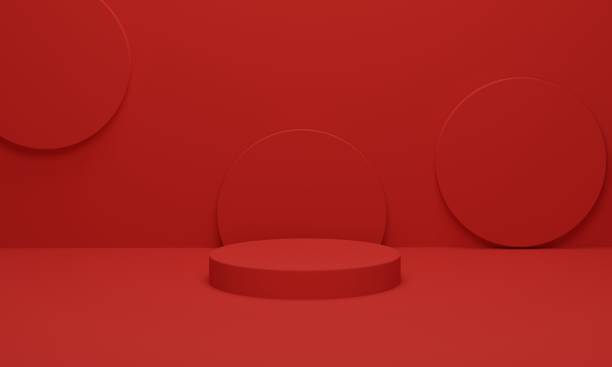 istock Cylinder podium on red background. Abstract minimal scene geometric platform. 1371194664
