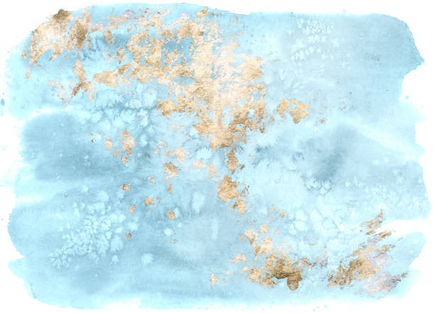 Abstract blue watercolor backround with dutch gold with effects