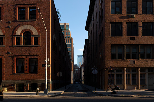 Empty streets in the Tribeca neighborhood of New York City.