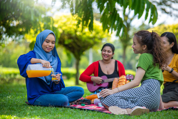 istock Friends enjoying picnic outing. 1371201263