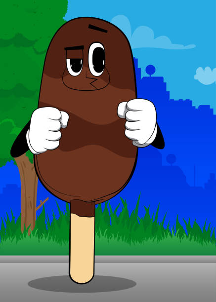 illustrazioni stock, clip art, cartoni animati e icone di tendenza di gelato che tiene i pugni davanti a lui pronto a combattere. - chocolate candy chocolate box candy
