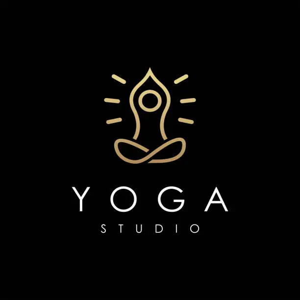 Vector illustration of Abstract Minimalist meditation yoga pose logo icon vector template on black background